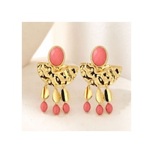 Gold Pembe Taşlı Sallantılı Küpe Büyük Boy Gösterişli Küpe Pembe - 886706235 Pembe - 886706235 Pembe