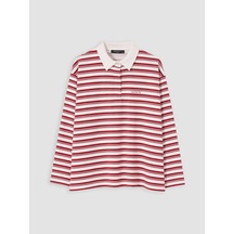Lcw Modest Kırmızı Polo Yaka Çizgili Kadın Sweatshirt Tunik