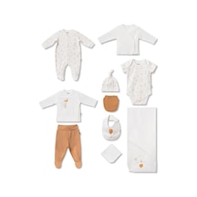 BabyCosy Organic Wear Bebek 10'lu Hastane Çıkışı Set %100 Organic Pamuk Yenidoğan Serisi - Csy3066 Ekru