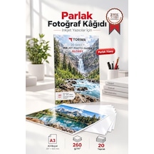 Premium Fotoğraf Kağıdı A3 Glossy 260 Gr 30x42 20 Sayfa Parlak Renkli Kağıt Ofis Gereci