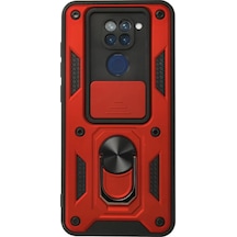 Newface Xiaomi Redmi Note 9 Kılıf Pars Lens Yüzüklü Silikon - Kırmızı