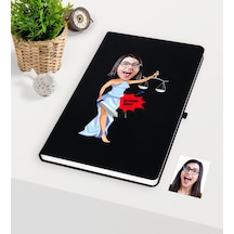 Kişiye Özel Bayan Avukat Karikatürlü Siyah Defter - 1