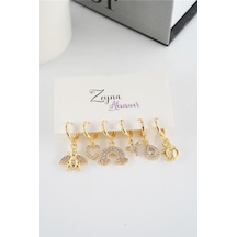 Kadın Vip Seri Zirkon Taşlı Karışık Figürlü 6'lı Küpe Seti Çok Renkli