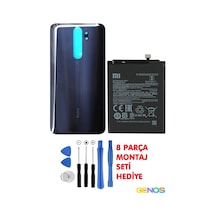 Xiaomi Redmi Note 8 Pro Uyumlu Cam Kapak Batarya Pil Kapağı Siyah + Pil Batarya Bm4j + Montaj Set