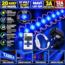 20 Adet 12v 1,5w Tek Lensli 3030 Mavi Led Modül 3a Priz Adaptör 12a Tek Renk Rf Dimmer Set