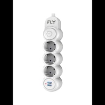 Fly 3393-01, 3 Soket, 2 Usb, Akım Korumalı Priz, 2.1a, Anahtarlı, 2mt Kablo, Beyaz