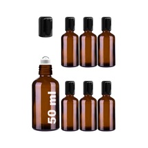 Çelik Roll On Şişesi 50 ML Sızdırmaz Siyah Kapaklı Amber Cam Şişe 6 Adet