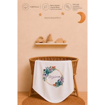 İsme Özel Kız Bebek Battaniyesi 80x80 Cm %100 Pamuk Çift Kat Penye Organik Baskılı İsimli Bebek Battaniyesi 1026b Ekru
