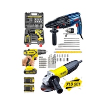 Dragro DRG-3lü58 Sarı 3 Lü Set 3000 W Taşlama-4200 W Kırıcı Delici Hilti-58 V Setli Şarjlı Matkap Sarı