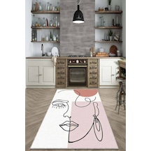 Pembe Kaymaz Tabanlı Yıkanabilir Soyut Mutfak Halısı Ar701n11