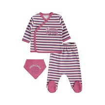 Civil Baby Çizgili Cutie Baskılı Zıbın Takımları - Bej Taş Rengi