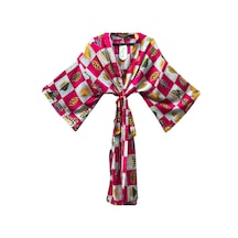Lila Mare İthal Hint Kumaşlı Handmade İpek Viskon Özel Tasarım Kimono Renkli Renkli
