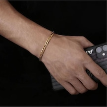 18 Ayar Gerçek Altın Kaplama Kararmayan 5 Mm Erkek Gümüş Bileklik Figaro Model