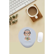 Kahve Sever Kedi Desenli Bilek Destekli Mouse Pad Mousepad