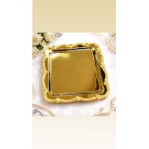Gold Üzeri Gold Gül Figürlü Sunum Tepsisi Tek Kişilik Dekoratif Kare Servis Kahve Çay Tepsisi