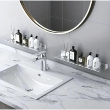 Gkd 304 Kalite Paslanmaz Çelik 40 Cm Ve 30cm 2 Adet Banyo Rafı Düzenleyici - Vidalı Sistem - Inox Gri