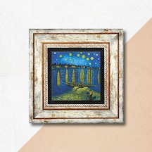 Van Gogh Ren Nehri Nde Yıldızlı Bir Gece Taş Duvar Tablosu - Çerçeveli Taş Tablo - Dekoratif Duvar Sanatı - Modern Ev Ve Ofis Duvar Dekoru K1-293