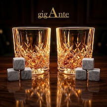 Tr Gigante Deluxe Bohemia Kristal Viski Bardağı Seti, 320 Ml, 2 Bardak Ve 6 Mermer Viski Taşı, Kristal Kesim Desen, Diğer