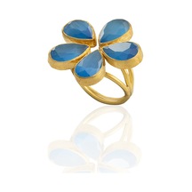 Kadir Jewellery 22 Ayar Altın Kaplama Zirkon Taşlı Kadın Vintage Yüzük Koyu Mavi 55636862