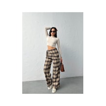 Blackpera Bersh Model Ekose Desen Bel Fular Detaylı Pantolon Bej