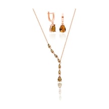 Kolye Ve Küpe Rose Gümüş Zultanit Taşlı Kadın Takısı Set-403