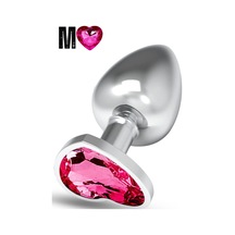 Red Fox Paslanmaz Çelik Pembe Kalpli Mücevher Taşlı Pürüzsüz Silver Metal Anal Butt Plug - Orta Boy