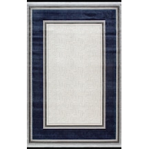 Artemis Halı Murano 02981d Gri Lacivert Çizgili Çerçeveli Yün Halı