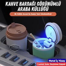 Üniversal Kahve Bardağı Görünümlü Led Işıklı Yanmaz Koku Geçirmez Oto Küllük Dumansız Sızdırmaz Kapaklı Araç İçi Küllük Araba Küllüğü Siyah Kahverengi