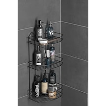 Teknotel Banyo Düzenleyici Şampuanlık Sabunluk 3 Katlı Yapışkanlı Banyo Duş Rafı Siyah St009 Siyah