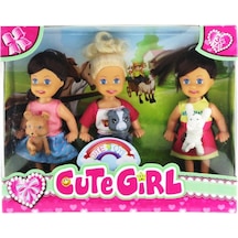 Cute Girl Mini Bebek Ve Evcil Hayvan Üçlü Set