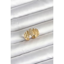 316l Çelik Gold Renk Zirkon Taşlı Vintage Model Kadın Yüzük - Çok Renkli