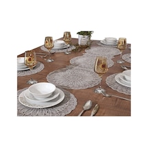 8 Kişilik Amerikan Servis Supla Ve Runner Seti Gri Renk 9 Parça S Bej