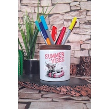 Summer Vibes Cow Baskılı Seramik Kalemlik Masaüstü Düzenleyici Beyaz