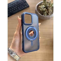 Apple Uyumlu iPhone 16 Standlı Ve Yüzüklü Magsafe Kılıf Soocase721 Lacivert