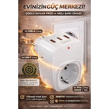 Akım Korumalı Çoklu Priz 1 Usb-a, 2 Usb-c 16a, 3680w, 2.4a Hızlı Şarj, Alev .