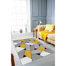 Sarı Geometrik Kaymaz Tabanlı Makinede Yıkanabilir Halı Wl02n11