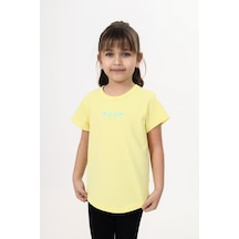 Toontoy Kids Toontoy Kız Çocuk Baskılı Bisiklet Yaka Kısa Kollu Tişört Açık Sarı