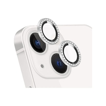Apple Uyumlu iPhone 14 Max ile Taşlı Tasarım Temperli Cam Kamera Lens Koruyucu - Gümüş
