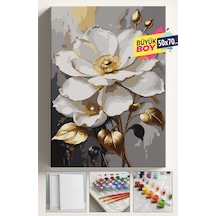 Sayılarla Boyama Seti Numaralı Tuval Fırça Boya Dahil Kasnaklı Set 50x70 Cm - İncili Çiçek