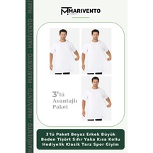 Marivento 3'lü Paket Beyaz Erkek Büyük Beden Tişört Sıfır Yaka Kısa Kollu Hediyelik Klasik Tarz Spor Giyim Beyaz-3