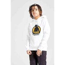 Tshirthane Pubg Heaven Baskılı Unisex Çocuk Kapüşonlu Beyaz Sweatshirt Beyaz