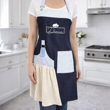 Bk Gift Kişiye Özel İsimli Pamuk Denim Havlu Detaylı Mutfak Önlüğü -4, Aşçı Ve Şef Önlüğü, Anneye  Kobitmeyencom36560 Bk Gift Renkli