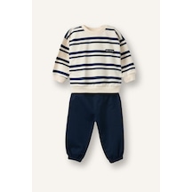 Defacto Çizgili Bisiklet Yaka Sweatshirt Üst Lastikli Paça Alt 2li Takım Erkek Bebek I0235a526aunv256 Lacivert-nv256