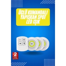 Lb Yapışkanlı 3'lü Spot Led Işık Lamba Montajsız Pilli Uzaktan Kumandalı