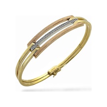 Magold 3 Renk Üç Kollu Kaburga Altın Bileklik Sarı Altın