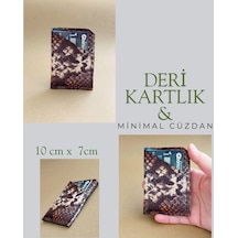 Luna Luster Hakiki Deri Minimal Avuçiçi Yılan Desen Tasarım Erkek Cüzdan Kartlık Drc-21 Kahverengi - Bej