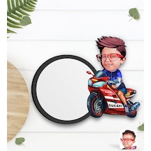 Kişiye Özel Motorcu Çocuk Karikatürlü Ahşap Bardak Altlığı-1