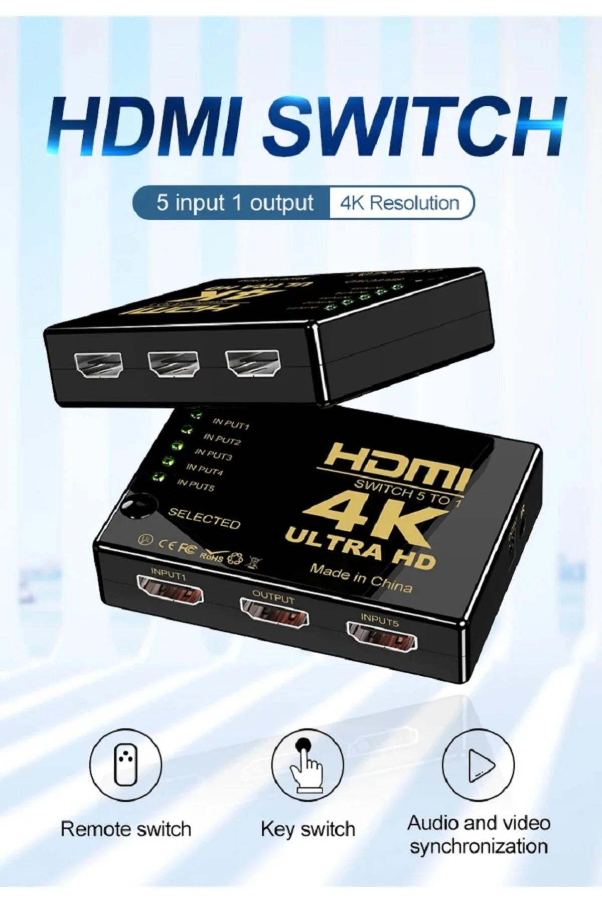 4k Hdmı Uyumlu Switcher Hd 1080p 5 Port Hd Kvm Switch Hub Ir Uzaktan Kumanda İle Hdtv Dvd Tv 001