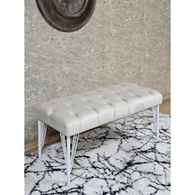 Zafir Beyaz Boyalı Tel Ayaklı 90 Cm Puf Bench - Puf - Bench - Kasalı Oturak - Oturak - Yatak Ucu Puf Krem