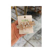 Taş Detaylı Çiçek Model Gold Toka